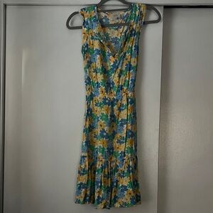 LOFT Floral Sleeveless Dress - Blue and Yellow